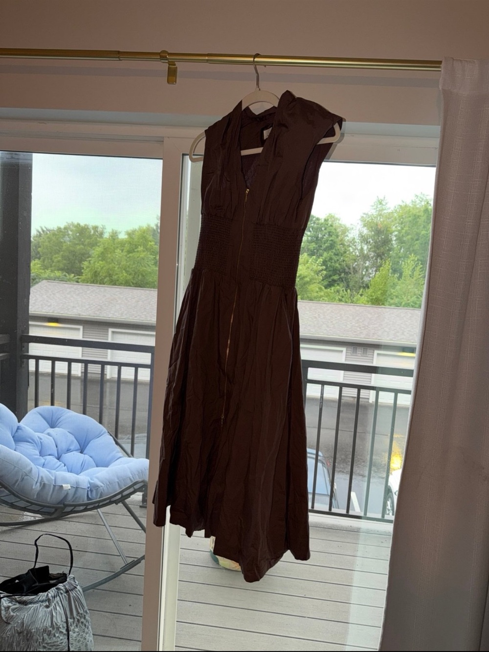 Anthropologie Brown Sleeveless Midi Dress with Front Zip